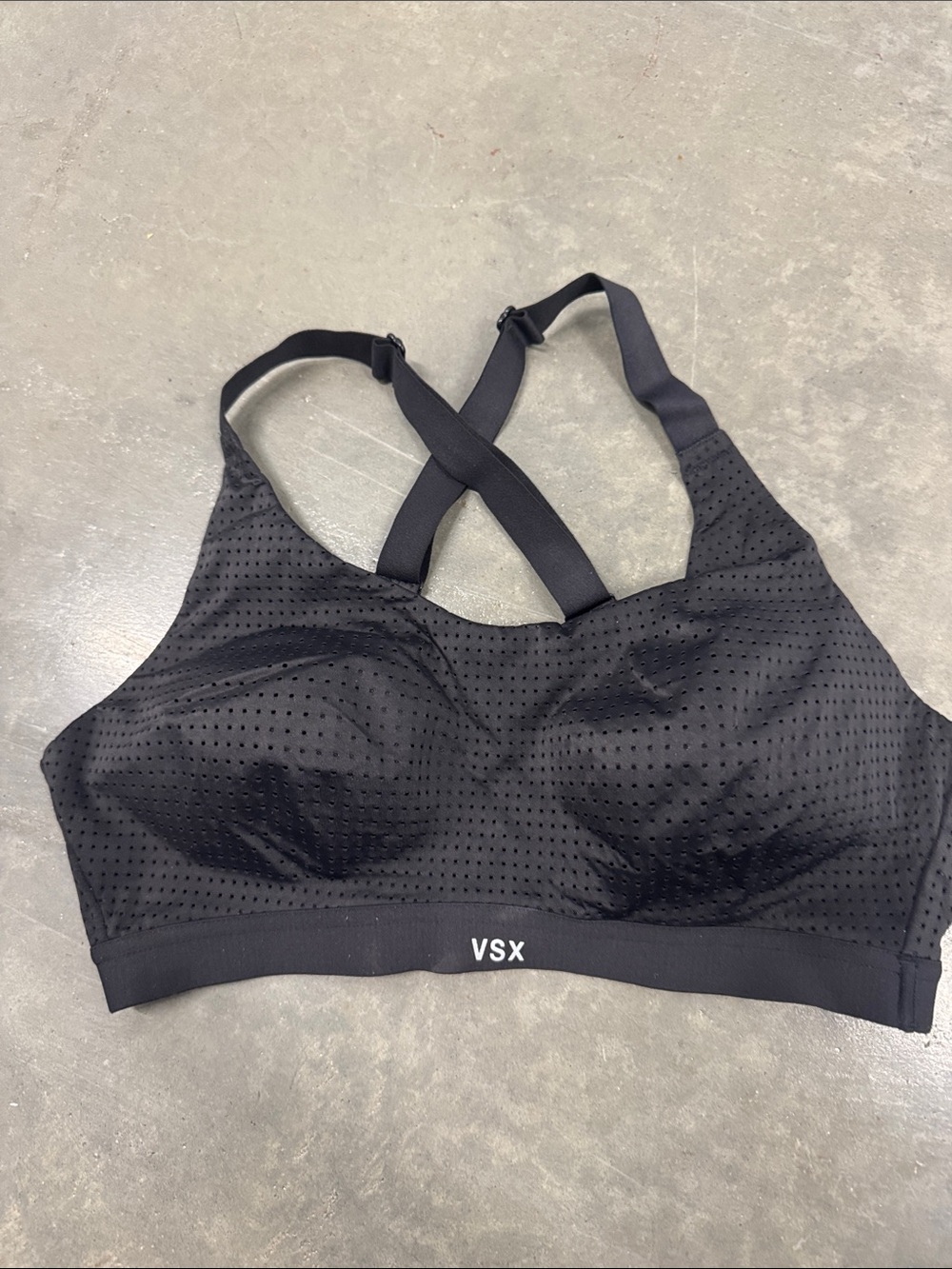 VSX Black Mesh Perforated Cross-Back Sports Bra 34B Victoria’s Secret